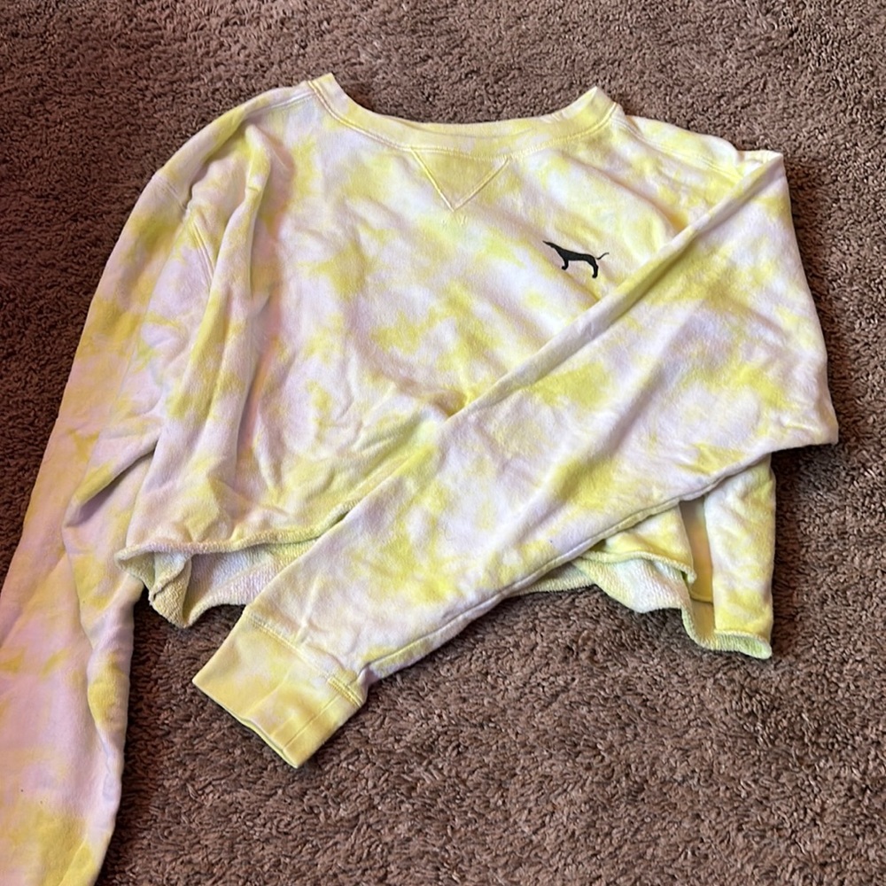PINK yellow tie dye cropped sweater